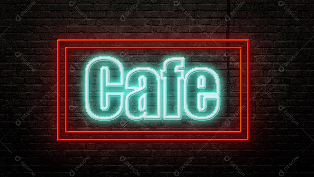 emblema de sinal de néon de café em estilo neon no fundo da parede de tijolo