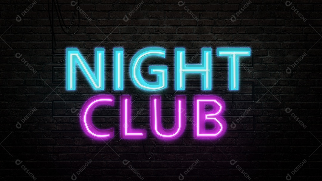 Emblema de sinal NIGHT CLUB em estilo neon no fundo da parede de tijolos