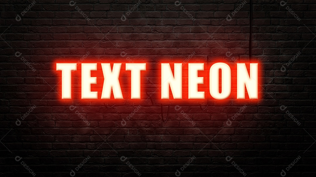 Efeito de néon de texto no fundo da parede de tijolos, PSD