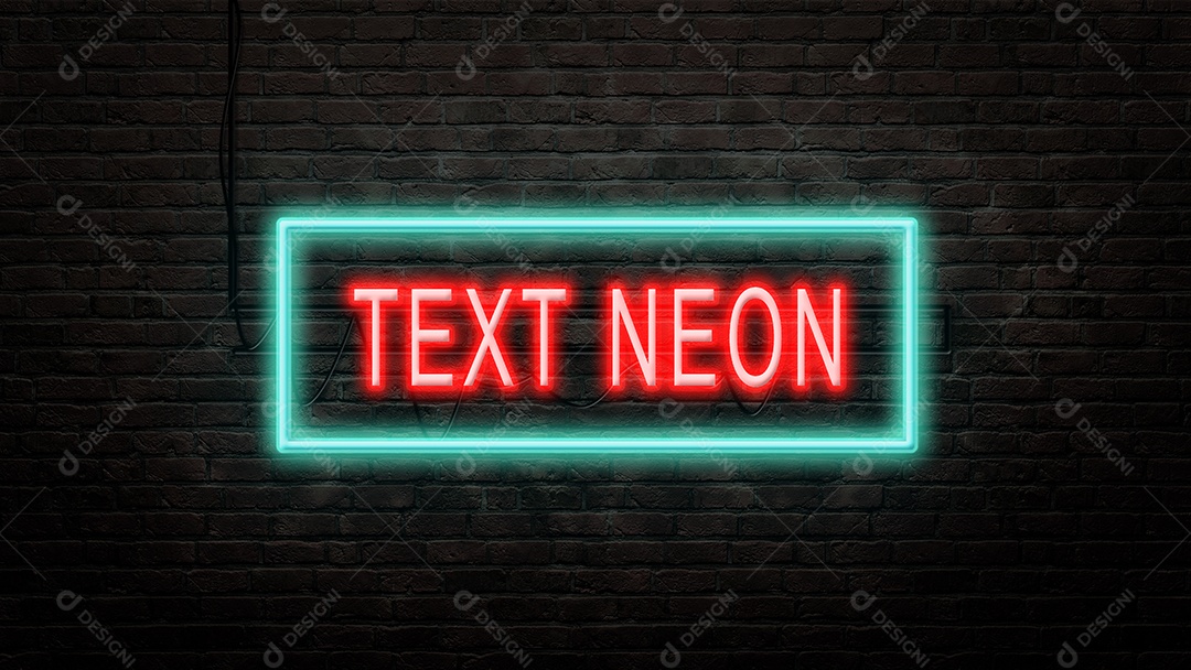 Efeito de néon de texto no fundo da parede de tijolos, PSD