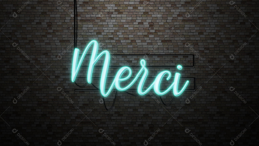 A mensagem Merci luz neon na parede de tijolo bcakground