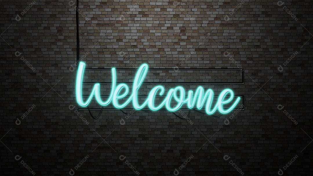 A mensagem Bem-vindo luz neon na parede de tijolo bcakground