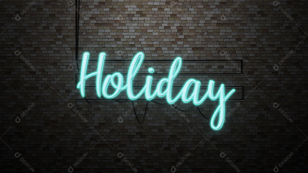 A mensagem Férias luz neon na parede de tijolo bcakground