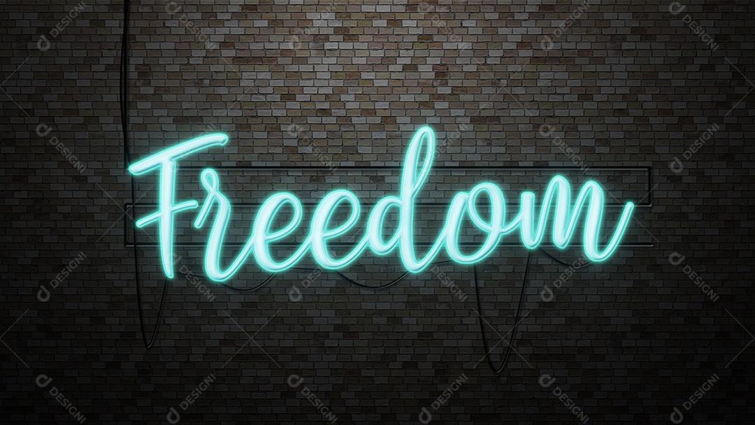 A mensagem Freedom luz de neon na parede de tijolo bcakground