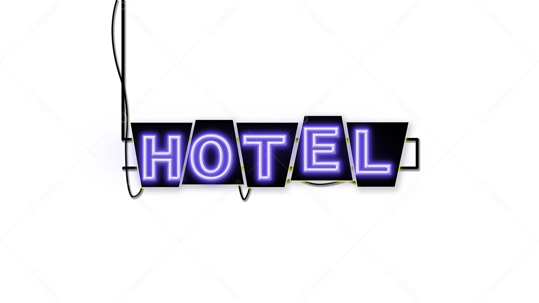 emblema de sinal de hotel em estilo neon em fundo branco