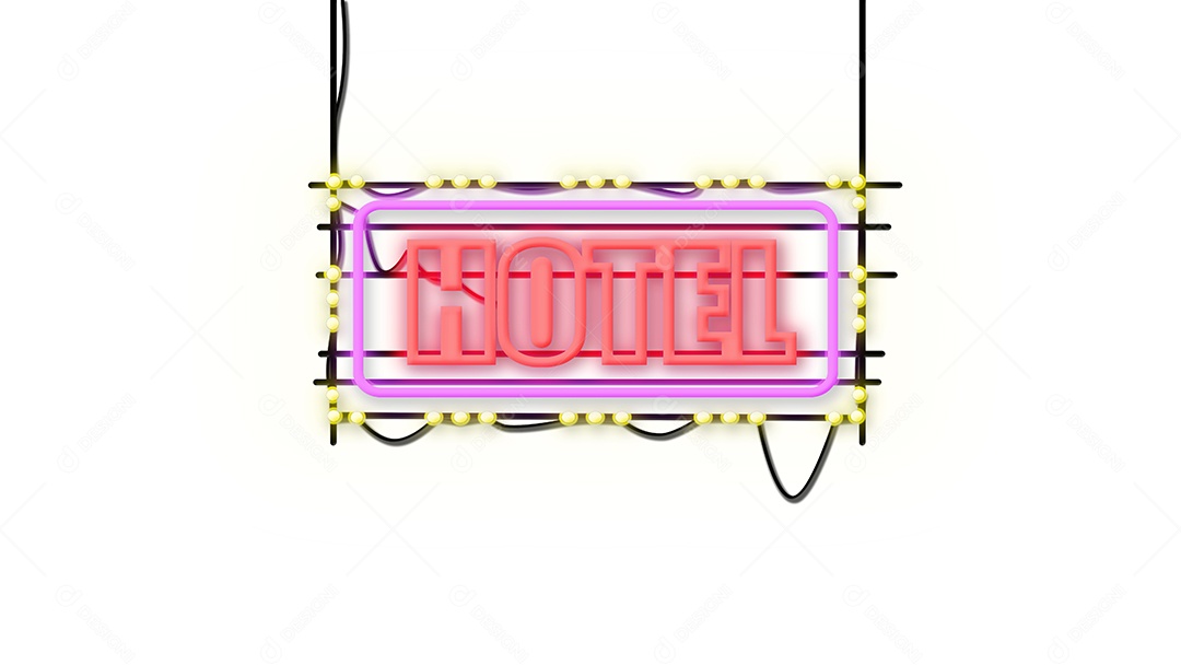 emblema de sinal de hotel em estilo neon em fundo branco