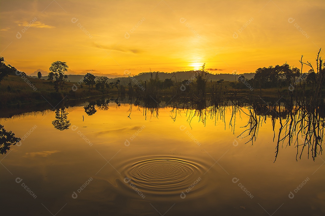 pôr do sol e reflexo da água