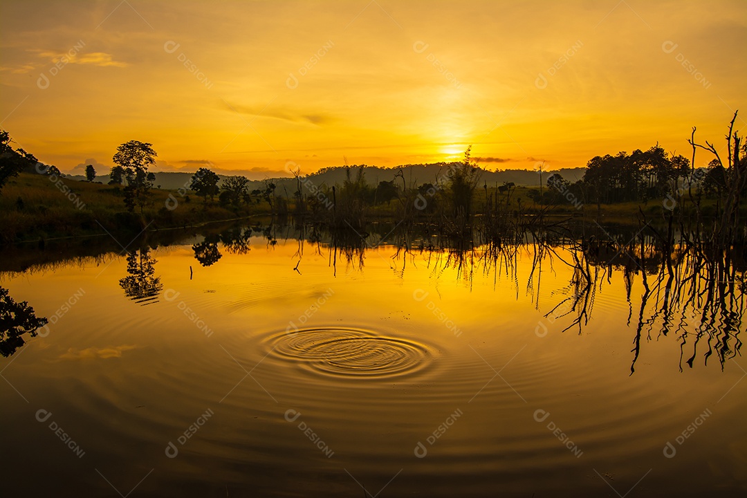 pôr do sol e reflexo da água