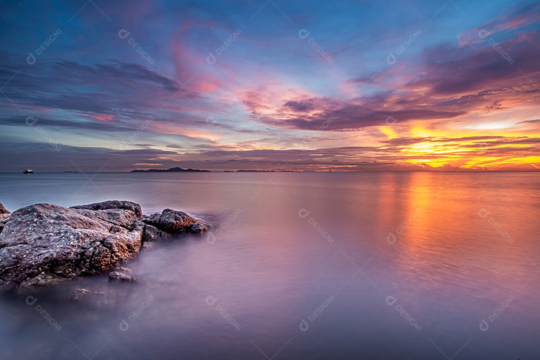 Long exposure image of sea and sky in the Hour of Twilight