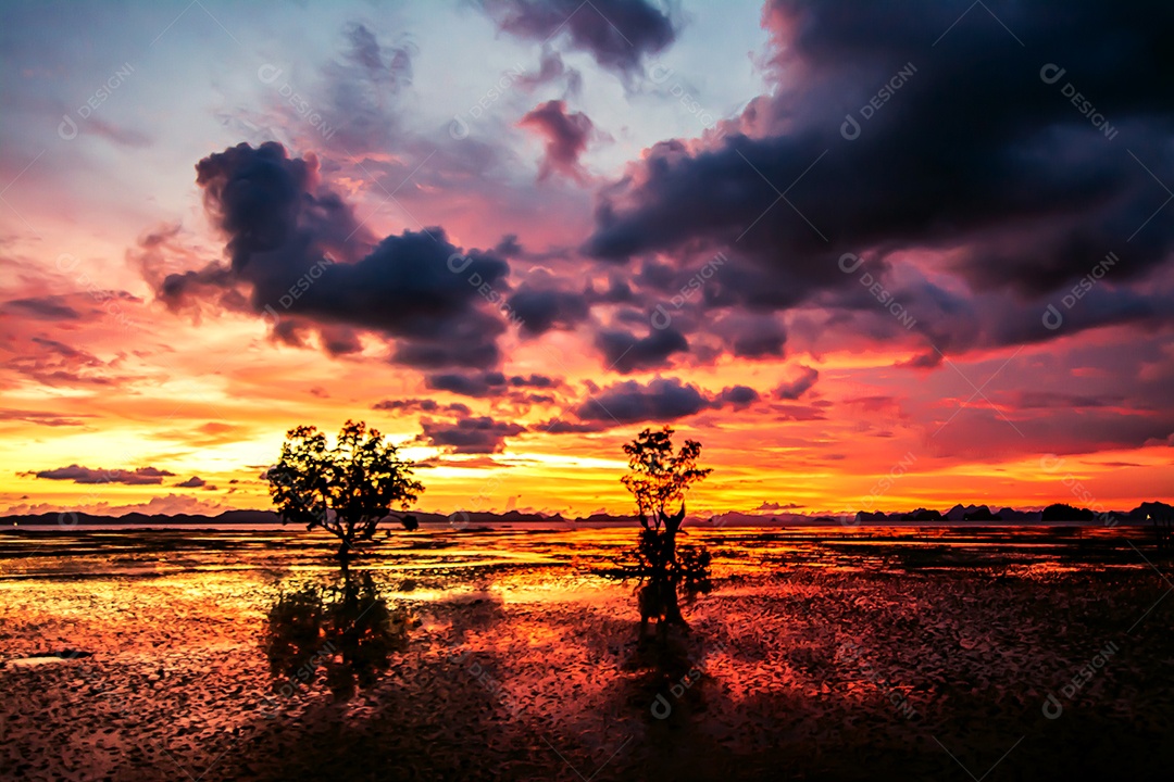Paisagem natural do belo céu crepuscular, Krabi Tailândia