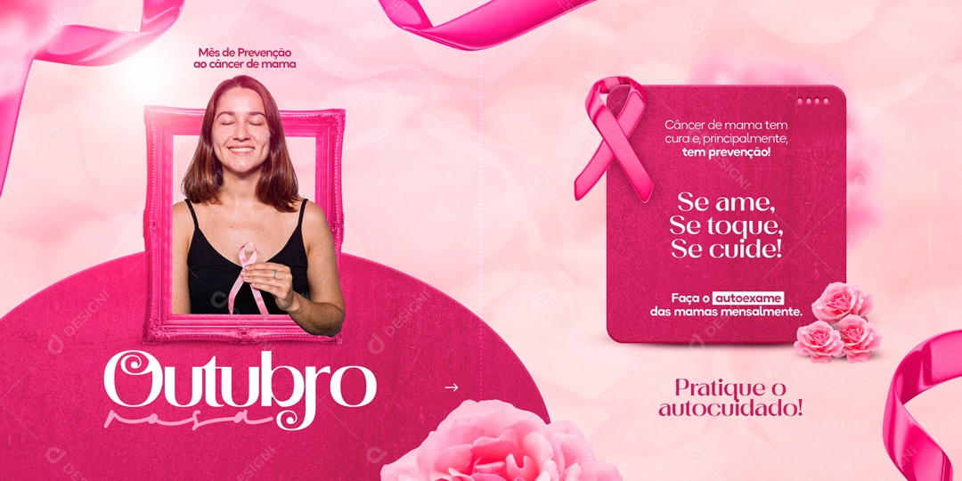 Banner Outubro Rosa Data Comemorativa Prevenção Ao Câncer De Mama Social Media PSD Editável
