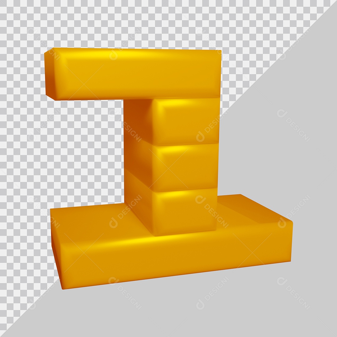 Número 3D 1 Amarelo Para composição PSD