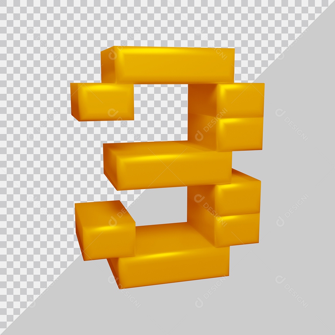 Número 3D 3 Amarelo Para composição PSD