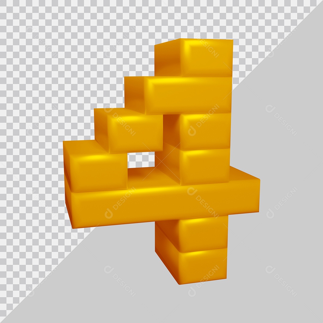 Número 3D 4 Amarelo Para composição PSD