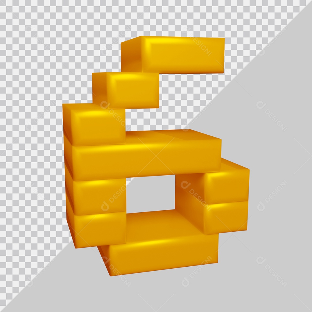 Número 3D 6 Amarelo Para composição PSD