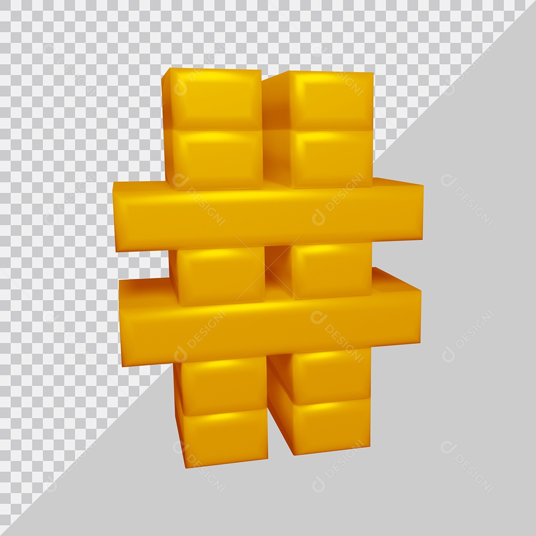 Símbolo de Hashtag 3D Amarelo Para Composição PSD