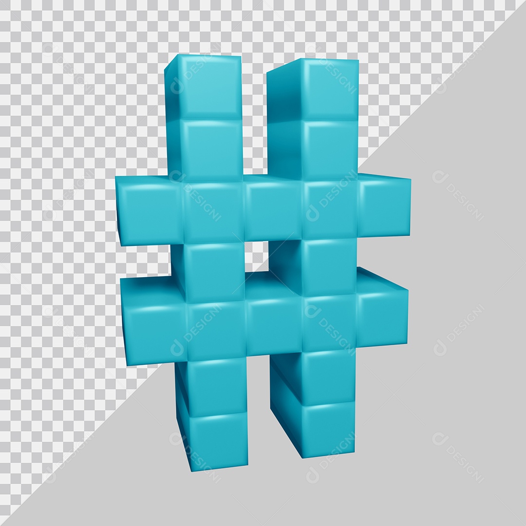 Símbolo de Hashtag 3D Azul Claro Para Composição PSD