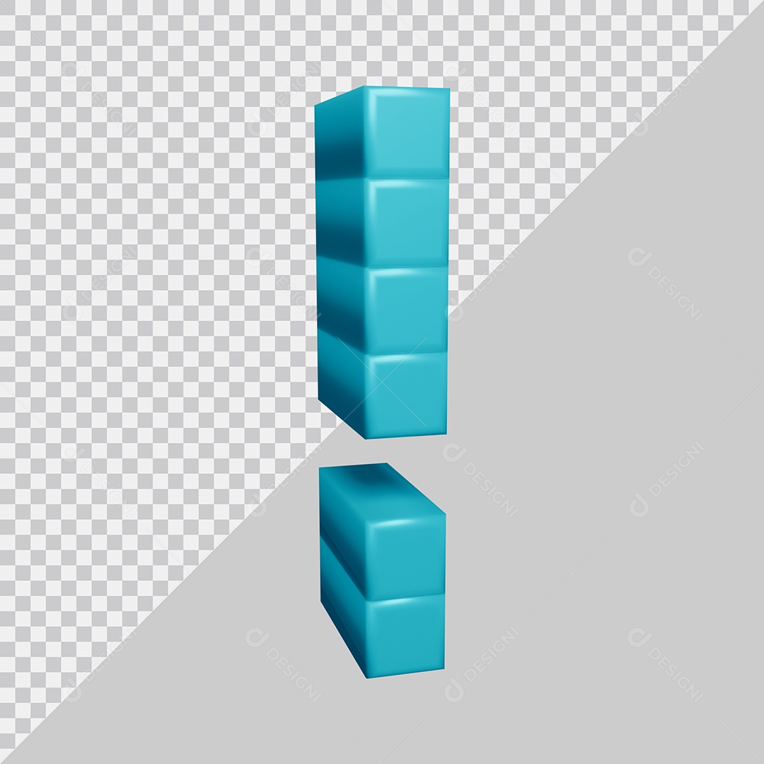 Símbolo de Ponto de Exclamação 3D Azul Claro Para Composição PSD