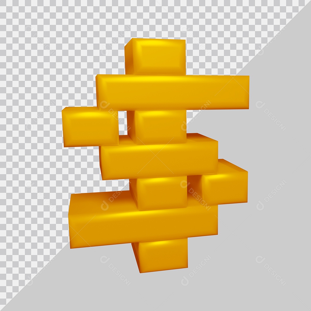 Símbolo do dólar $ 3D Amarelo Para Composição PSD