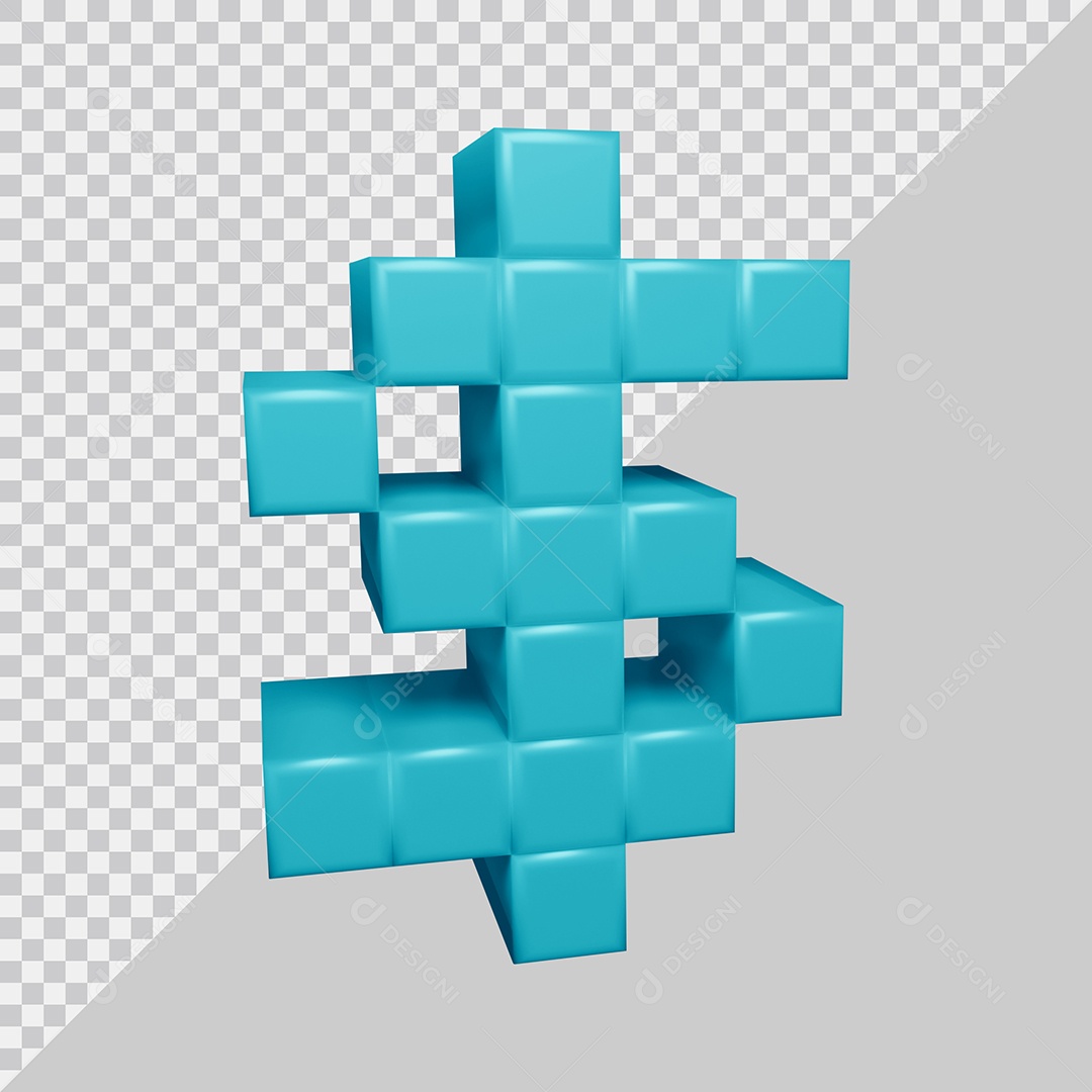 Símbolo do dólar 3D Azul Claro Para Composição PSD