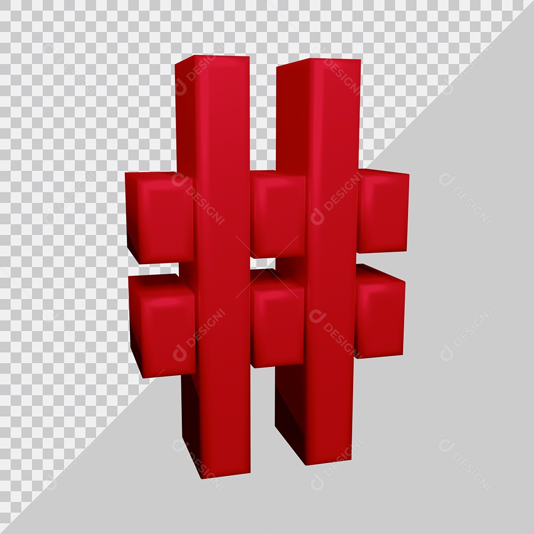 Símbolo de Hashtag 3D Vermelha Para Composição PSD
