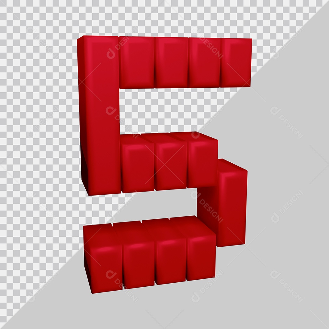 Número 3D 5 Vermelha Para composição PSD