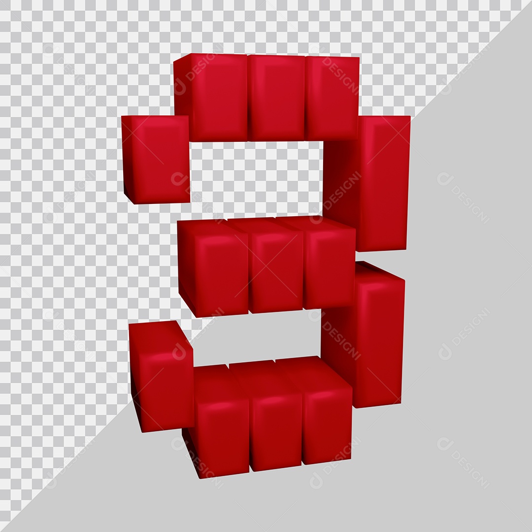 Número 3D 3 Vermelha Para composição PSD