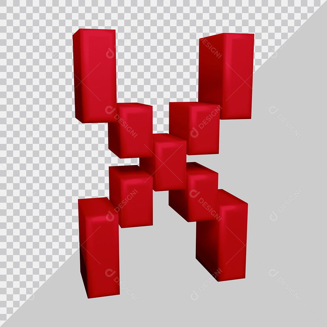 Letra X Maiúscula Vermelha 3D Texturizadas Para composição PSD