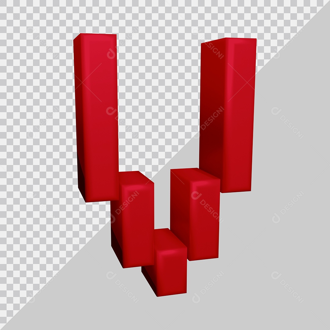 Letra V Maiúscula Vermelha 3D Texturizadas Para composição PSD