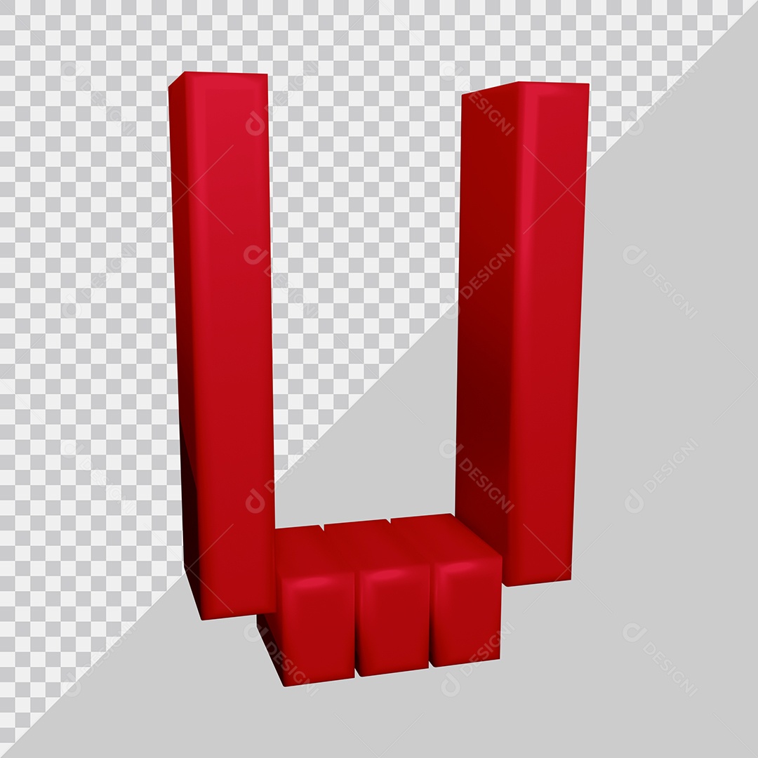 Letra U Maiúscula Vermelha 3D Texturizadas Para composição PSD