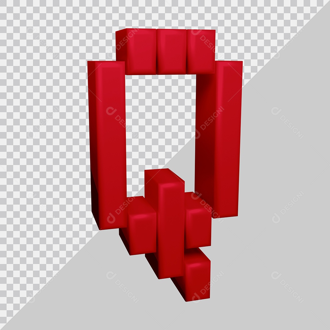 Letra Q Maiúscula Vermelha 3D Texturizadas Para composição PSD