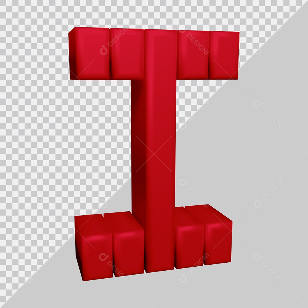 Letra I Maiúscula Vermelha 3D Texturizadas Para composição PSD
