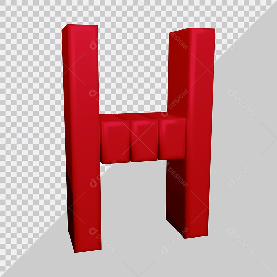 Letra H Maiúscula Vermelha 3D Texturizadas Para composição PSD