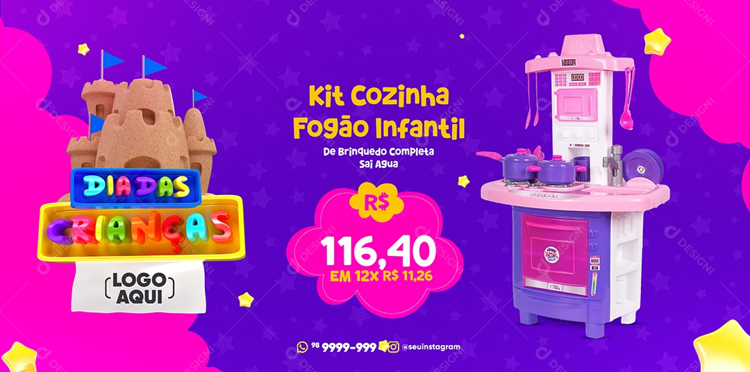 Banner Dia Das Crianças Kit Cozinha Fogão Infantil Loja Social Media PSD Editável