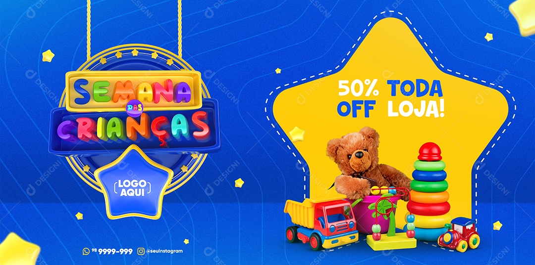 Banner Semana das Crianças 50% Off Toda Loja Dia Das Crianças Social Media PSD Editável