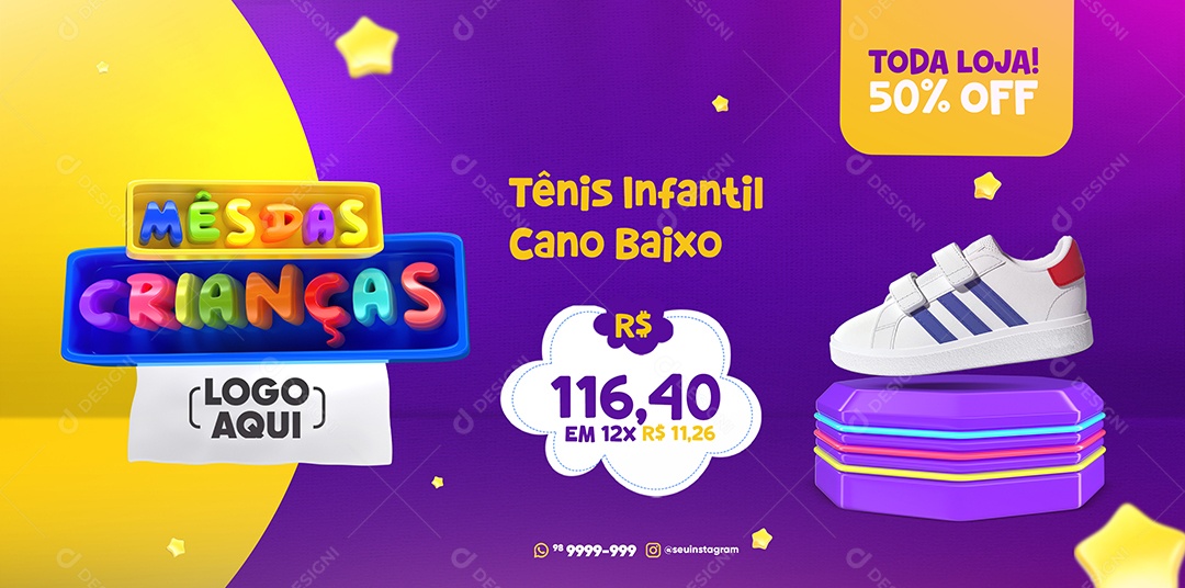 Banner Mês das Crianças toda loja 50% Off Social Media PSD Editável