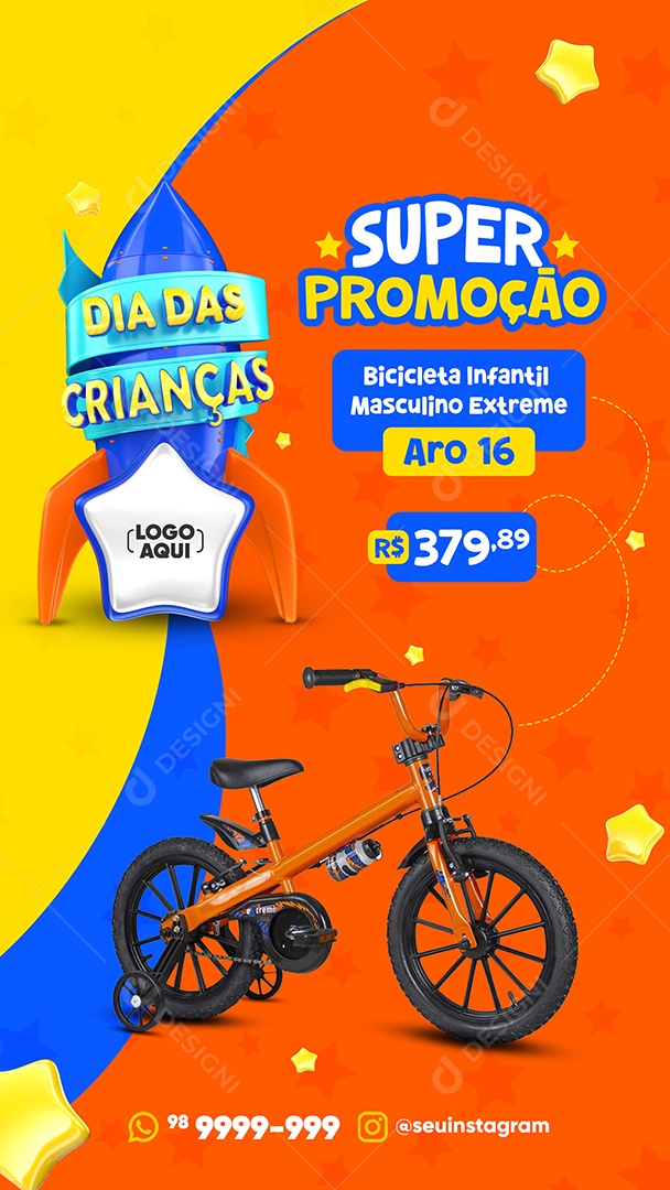 Story Super Promoção Dia Das Crianças Bicicleta Infantil Loja Social Media PSD Editável