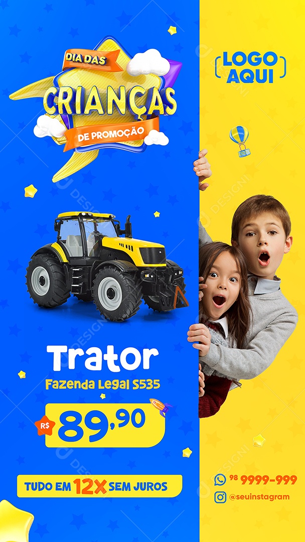 Story Promoção de Dia Das Crianças Trator Brinquedos Lojas Social Media PSD Editável