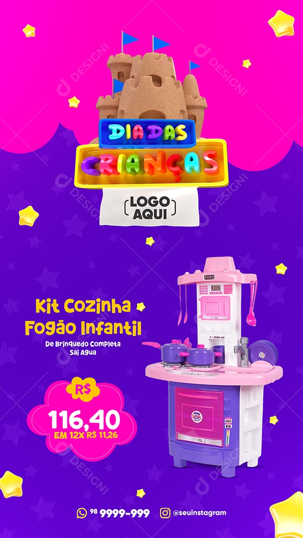 Story Dia Das Crianças Kit Cozinha Fogão Infantil Loja Social Media PSD Editável
