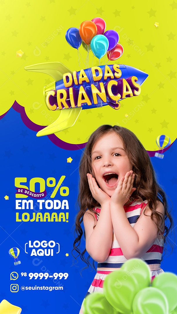 Story Dia das Crianças 50% de Desconto em toda Loja Social Media PSD Editável