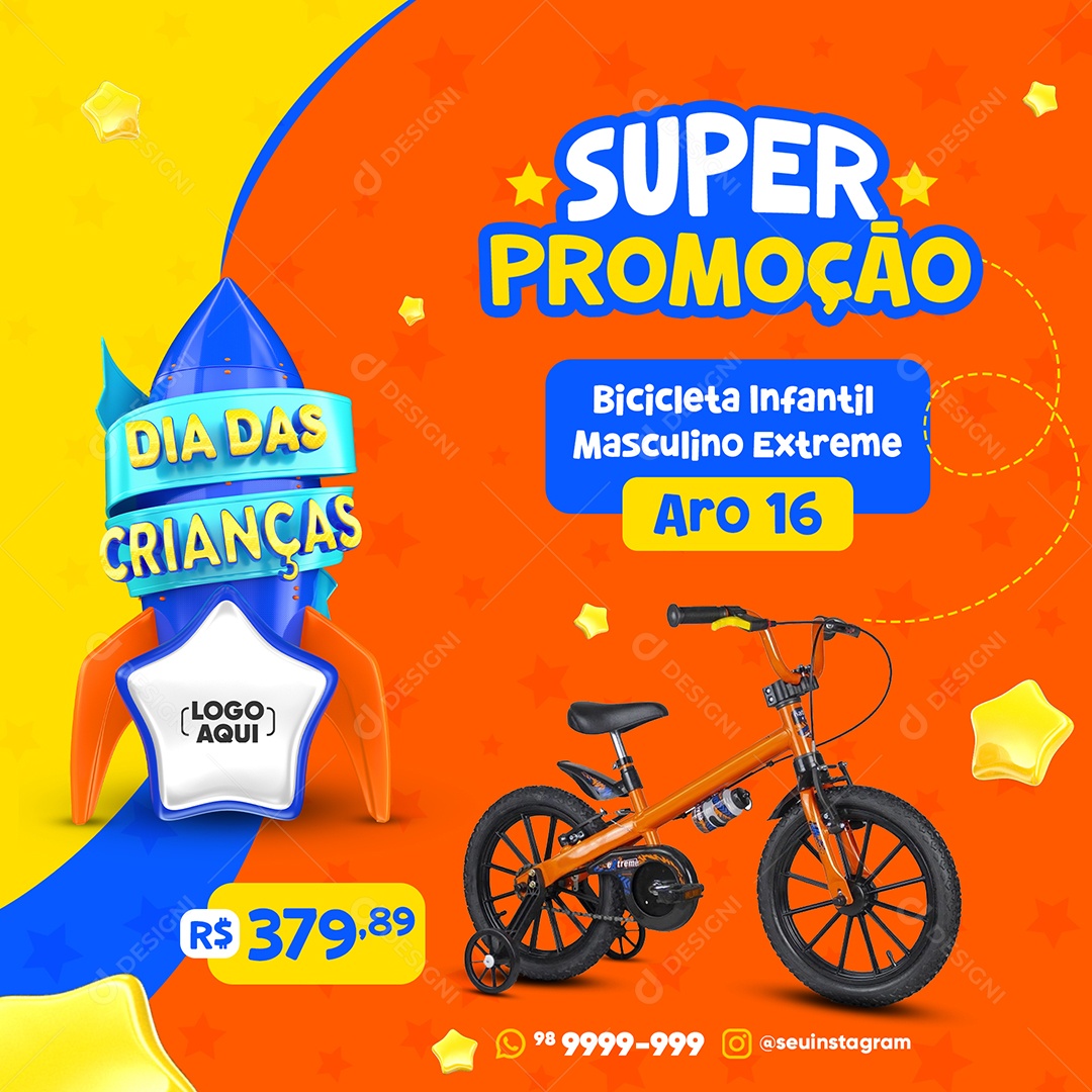 Super Promoção Dia Das Crianças Bicicleta Infantil Loja Social Media PSD Editável