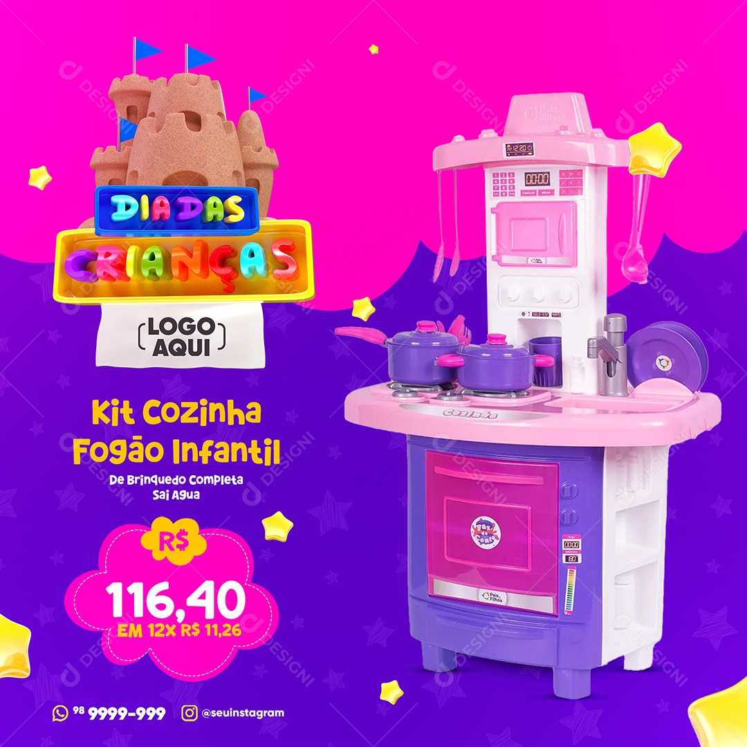 Dia Das Crianças Kit Cozinha Fogão Infantil Loja Social Media PSD Editável