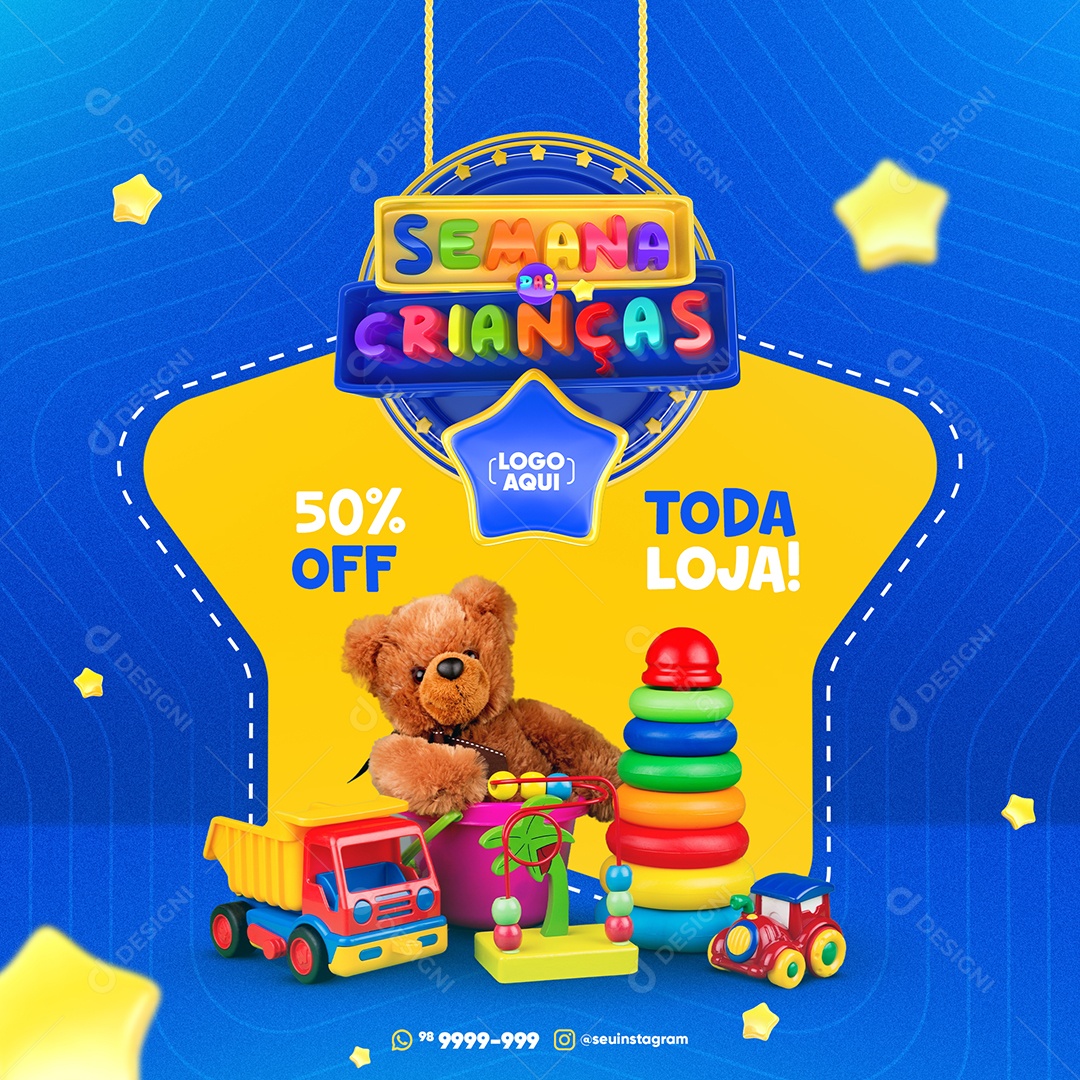 Semana das Crianças 50% Off Toda Loja Dia Das Crianças Social Media PSD Editável