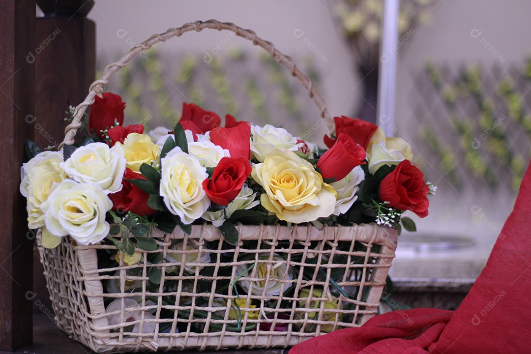 White basket with beautiful flowers image JPG