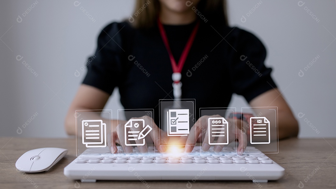 Conceito de gerenciamento de documentos usando símbolos em uma tela virtual, ERP