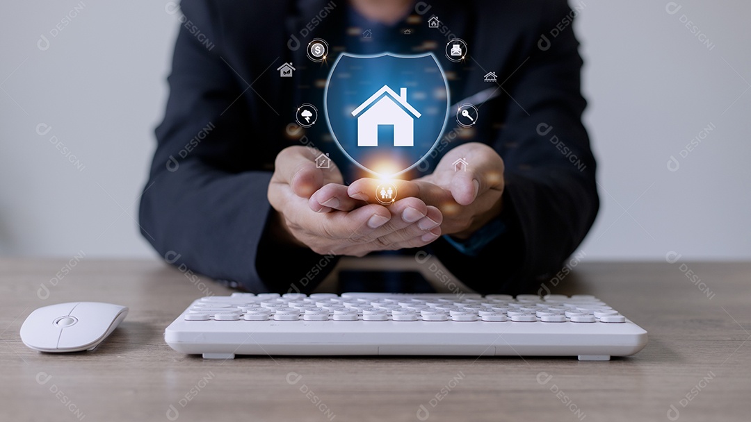 Conceito de seguro de casa ou família. Apoiar e Proteger a Empresa