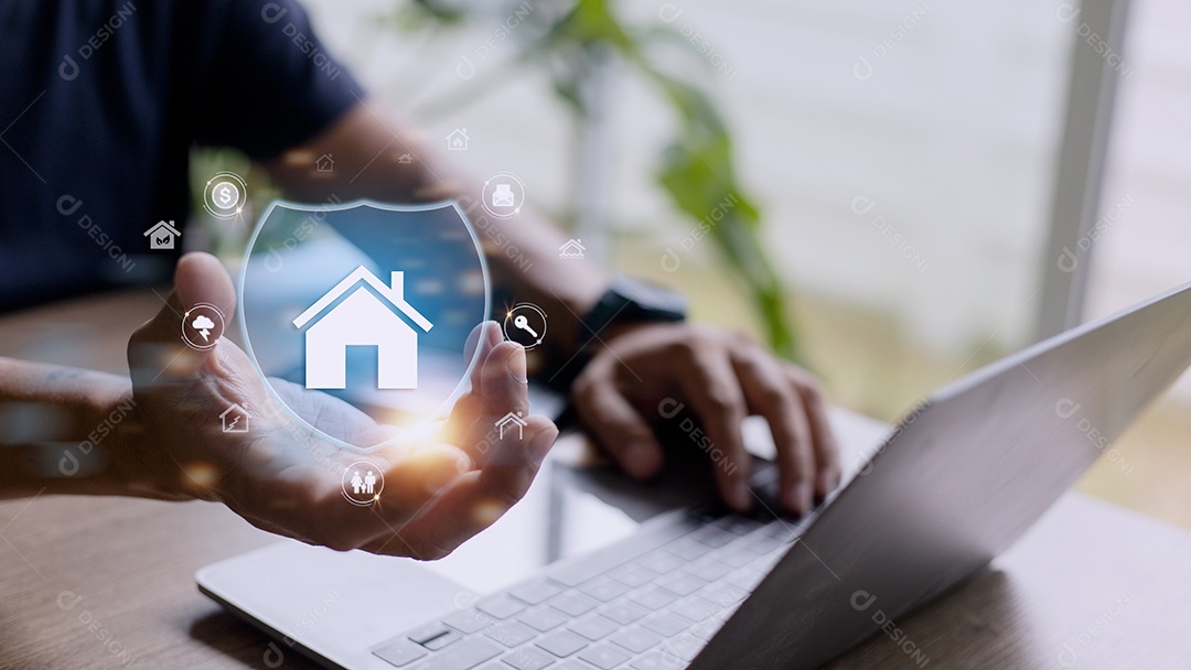 Conceito de seguro de casa ou família. Apoiar e Proteger a Empresa