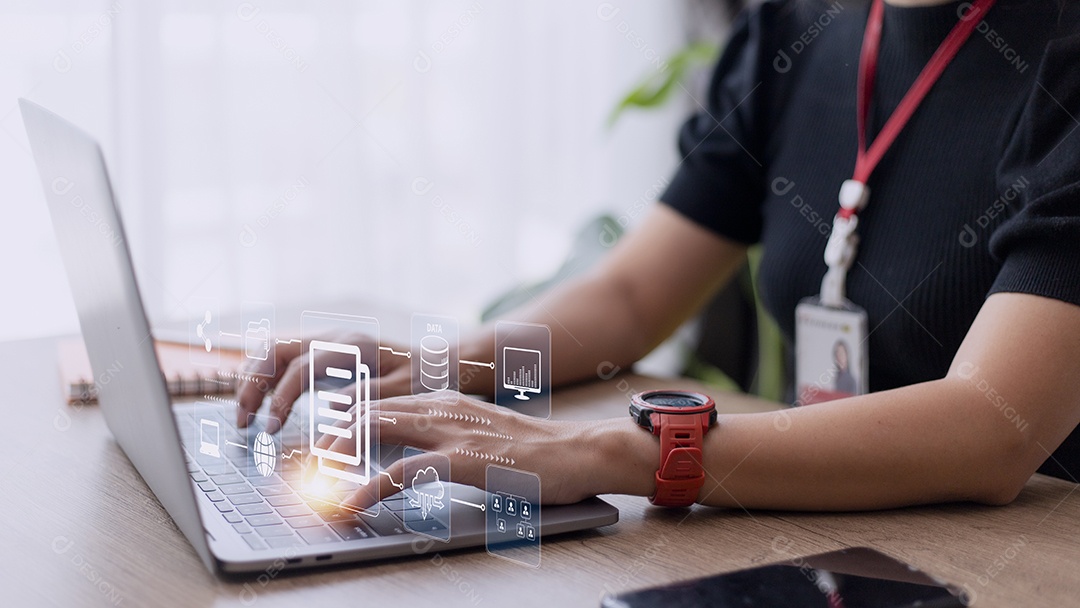 Mulheres de negócios usando um computador para documentar o conceito de gerenciamento