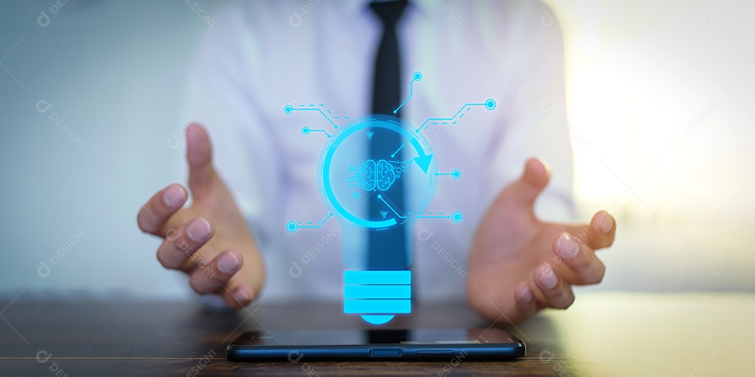 Controle, trabalhe, comande com robô droide AI de Inteligência Artificial e sistema ciborgue