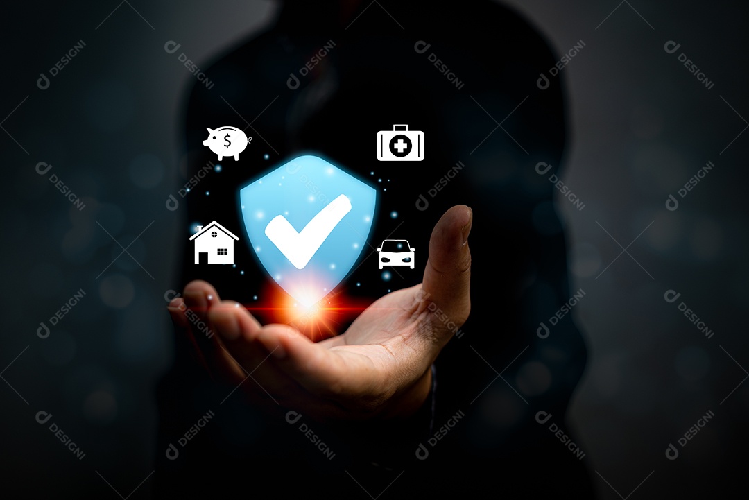 Empresário ícone Home Car Insurance Medical Acidente Investimento financeiro seguro para o conceito de gestão de risco.